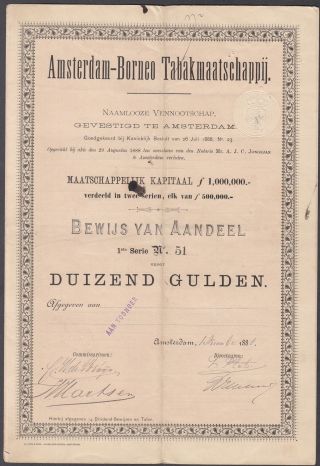 Netherlands 1880 Bond With Coupons Amsterdam Borneo Tabak Maatschappij.  R4005 photo