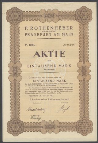 Germany 1923 Bond With Coupons P.  Rothenheber (tobacco) Frankfurt. .  R4001 photo