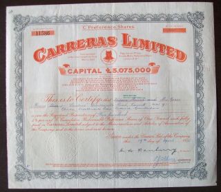 Gb England 1951 Illustrated Bond Certificate Carreras Ltd - Tabac Tobacco.  R4060 photo