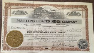 1923 Peer Consolidated Mines Company [gold] - Ely Nevada - 3 For 25,  000 Shares photo