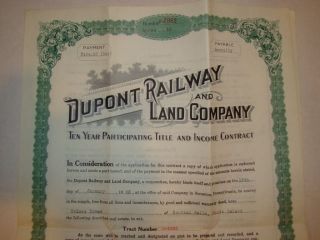 Dupont Railway & Land Co.  Title Contract Certificate 1923,  Central Florida photo