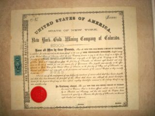 Stock Bond Certificate - York Gold Mining Company Of Colorado - 1867 photo