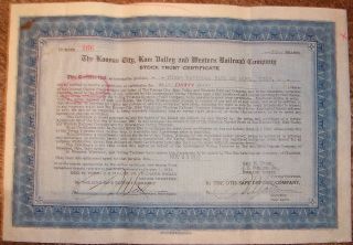 1927 The Kansas City Kaw Valley & Western Railroad Co.  Stock Trust Certificate photo