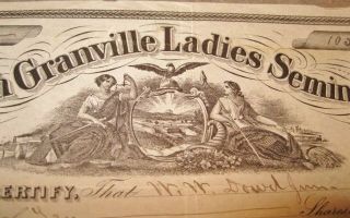 Orig.  Antique Stock Certificate North Granville Ladies Seminary W.  W.  Dowd photo