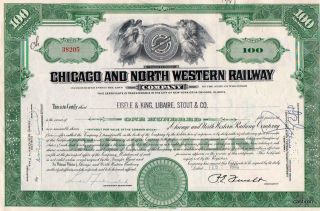 38205 Green Chicago & North Western Railway Company Stock Certificate Railroad photo