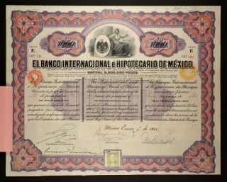 Mexico 1911 Banco Internacional é Hipotecario De MÉxico $1000 Pesos Oro photo