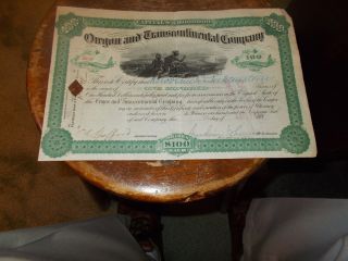 Oregan And Transcontinental Company Stock Cert.  18893 Folds - - - Cut Canceled photo