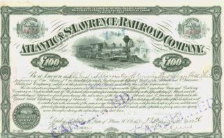 Stock Certificate - Atlantic & St.  Lawrence Rail Road Company photo