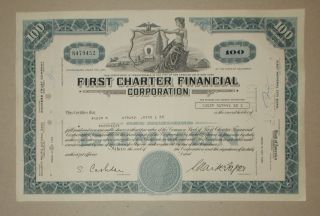 1976 Usa First Charter Financial Corporation Old Stock Certificate photo