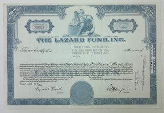 The Lazard Fund Inc 1962 Share Certificate Blue photo
