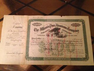 Illinois Pure Aluminum Company Stock Certificate,  Lemont Illinois 1892 photo