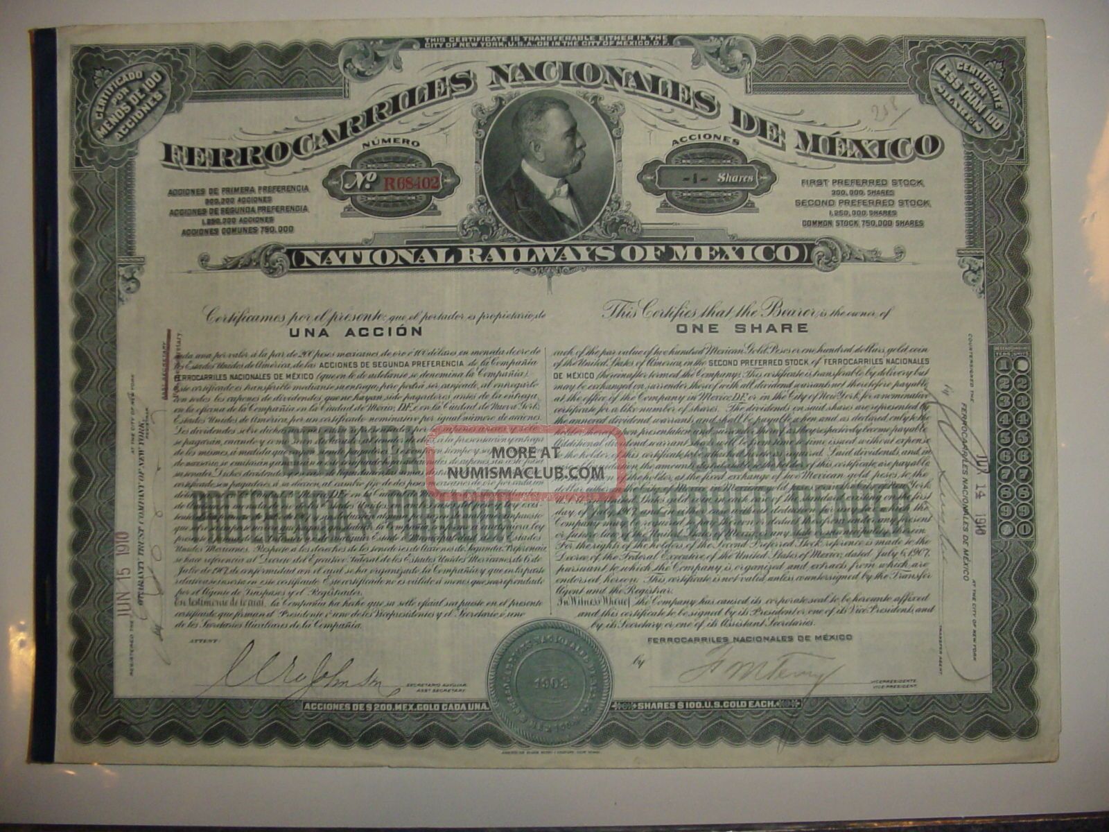 National Railways Of Mexico Bond Stock Certificate Railroad Transportation photo