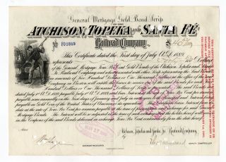 Atchison,  Topeka And Santa Fe Railroad Company Railroad Bond Scrip photo