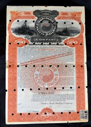 Northern Pacific Railway Company $500 Gold Bond Originally Issued 1897 photo