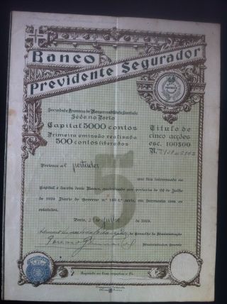 Portugal - Banco/bank Previdente Segurador - 1919 photo