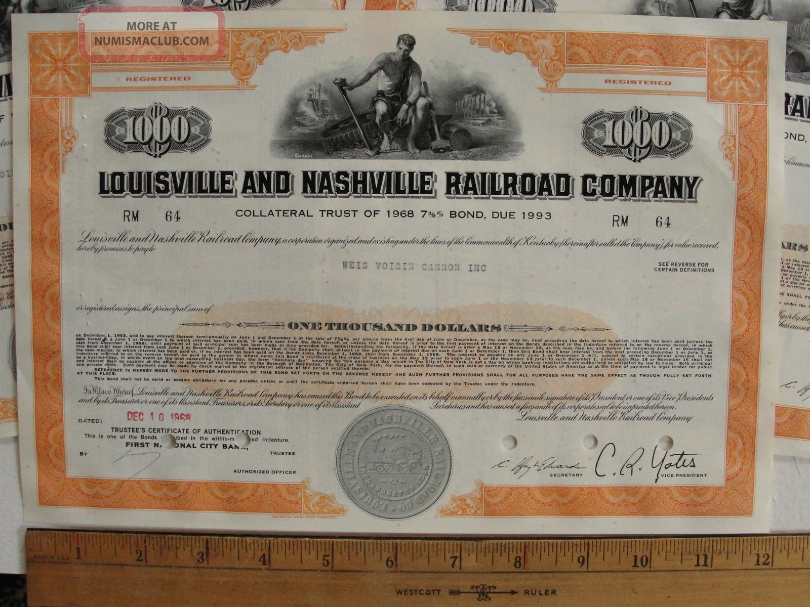 11 Bond Certificates L n Rr Railroad Louisville Nashville Collateral