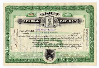 Elgin National Watch Company Stock Certificate photo
