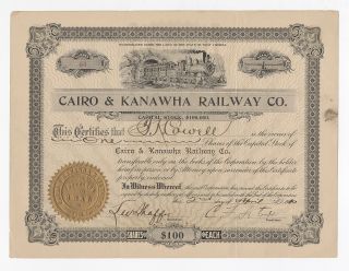 Cairo & Kanawha Railway Co Stock Certificate photo