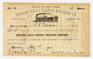 1902 Niagara Falls Branch Railroad Stock Certificate photo