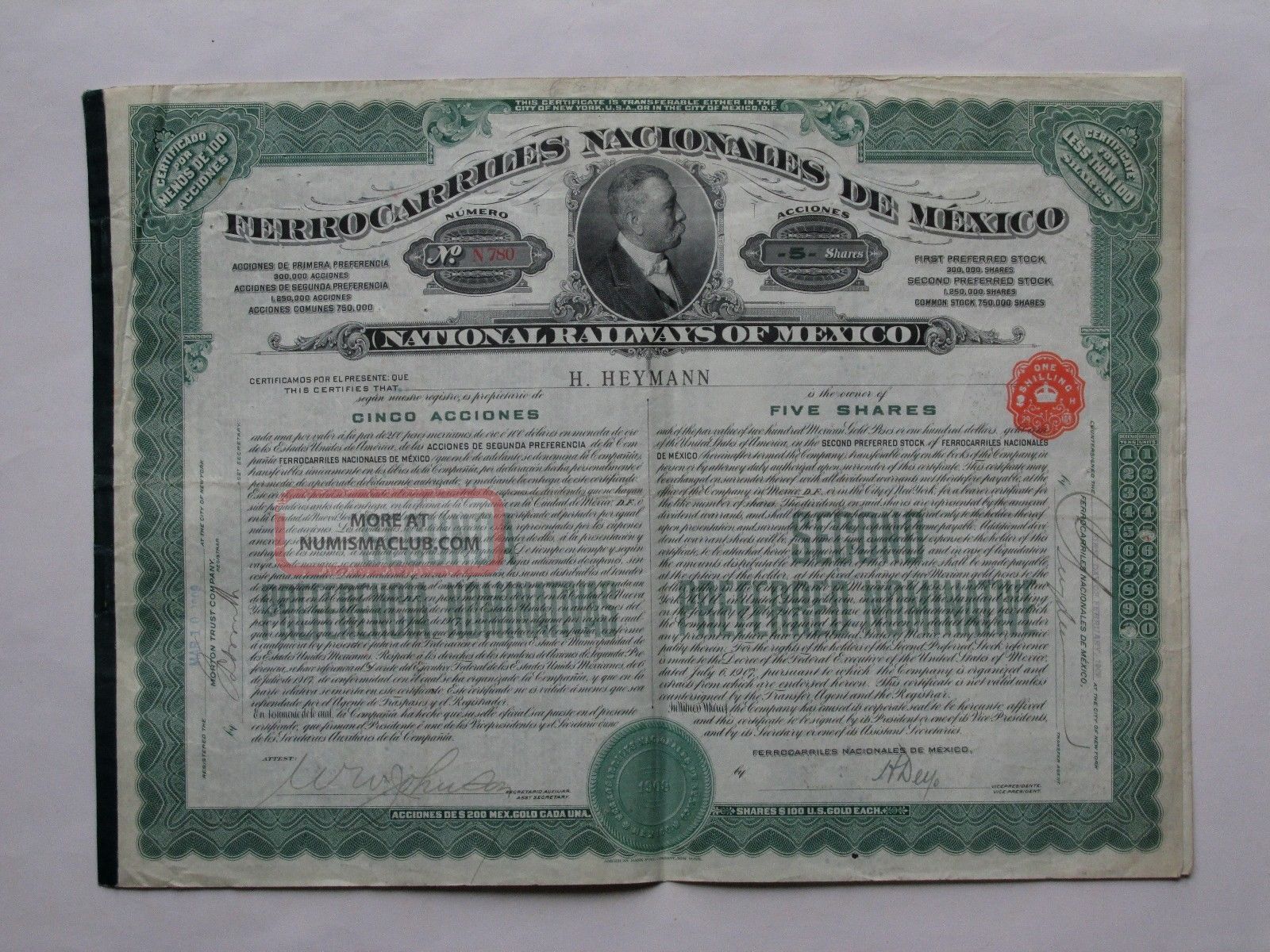 1907 National Railways Of Mexico - 2nd Preferred Nominative 