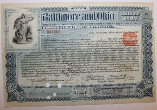 1900 Baltimore And Ohio Railroad Stock Certificate Blue Lady Liberty B & O Rr photo
