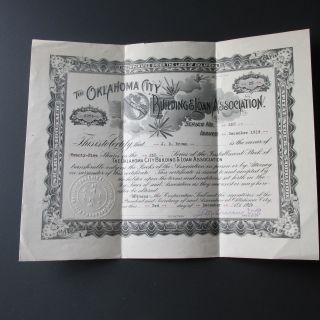 Original/authentic 1919 Oklahoma Building & Loan Assoc.  Stock Certificate photo