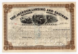 Jackson,  Lansing & Saginaw Railroad Stock Certificate photo