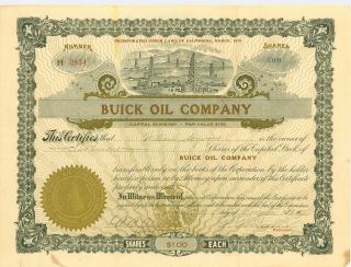 1911 Stock Certificate - Buick Oil Company (signed By David Dunbar Buick,  President photo