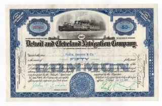Detroit And Cleveland Navigation Company Stock Certificate photo