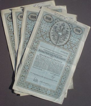4 X 5 - 1/2 Obligation Austrian Government 1000 Kronen 1916 Uncanc,  Coupon Sheet photo