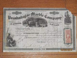 1865 Pocohabajac Marble Company Stock Certificate Of Pittsford,  Vermont photo