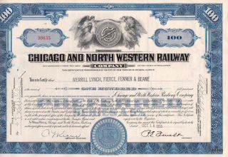 30635 Blue Chicago & North Western Railway Company Stock Certificate Railroad photo