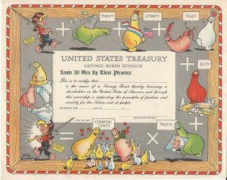 Disney U.  S.  Treasury War Finance Committee 1949 Bond Unissued With Copy photo