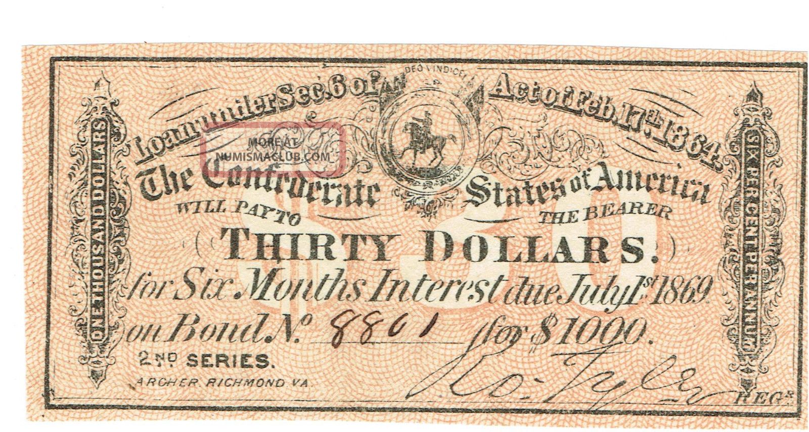 Confederate States Bond - 3 Interest Coupons $30. ,  $40. ,  & $3. Stocks & Bonds, Scripophily photo