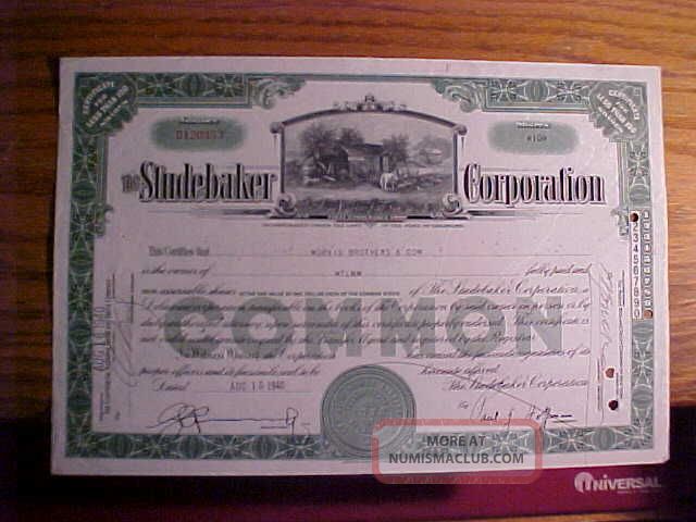 1940 Stock Certificate Scripophily The Studebaker Corporation Delaware Stocks & Bonds, Scripophily photo