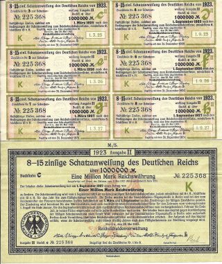 German Schatzanweifung Des Deutfchen Reichs 1,  000,  000 Mark Bond With Coupons photo