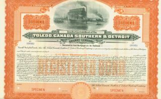 $10,  000 - 4 Gold Bond Toledo,  Canada Southern & Detroit Railway Company photo