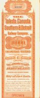 $10,  000 - 4 Gold Bond Toledo,  Canada Southern & Detroit Railway Company Stocks & Bonds, Scripophily photo 1