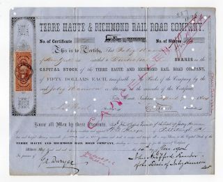 1864 Terre Haute & Richmond Railroad Company Stock Certificate (civil War Dated) photo