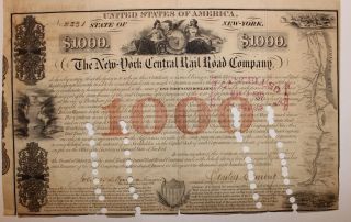 1853 York Central Railroad $1000 Bond Certificate Signed By Erastus Corning photo