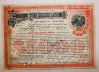 1888 Chicago Rock Island & Pacific Railway Co.  $5000 Bond Signed Ransom Cable photo