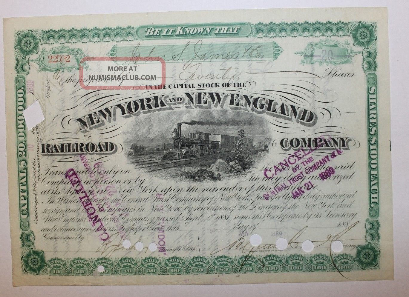 1889 York & England Railroad Company Stock Certificate Rare Transportation photo