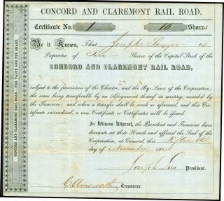 1848 Concord & Claremont Railroad Stock Certificate No1 & 1870 Bill - Warner Nh photo