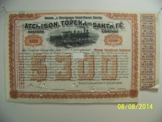 Atchison Topeka Santa Fe Railway Railroad Old Gold Bond Script Certificate photo
