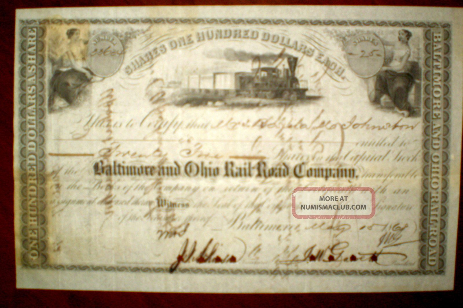 The Baltimore Ohio Railroad Company,  Share Certificate 1868 Stocks & Bonds, Scripophily photo