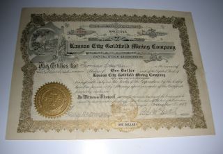 1907 Kansas City Goldfield Mining Company Goldfield Nevada Mining Stock Issued photo