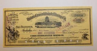 1927 Union Consolidated Mining Co.  Stock Certificate Story County,  Nevada photo