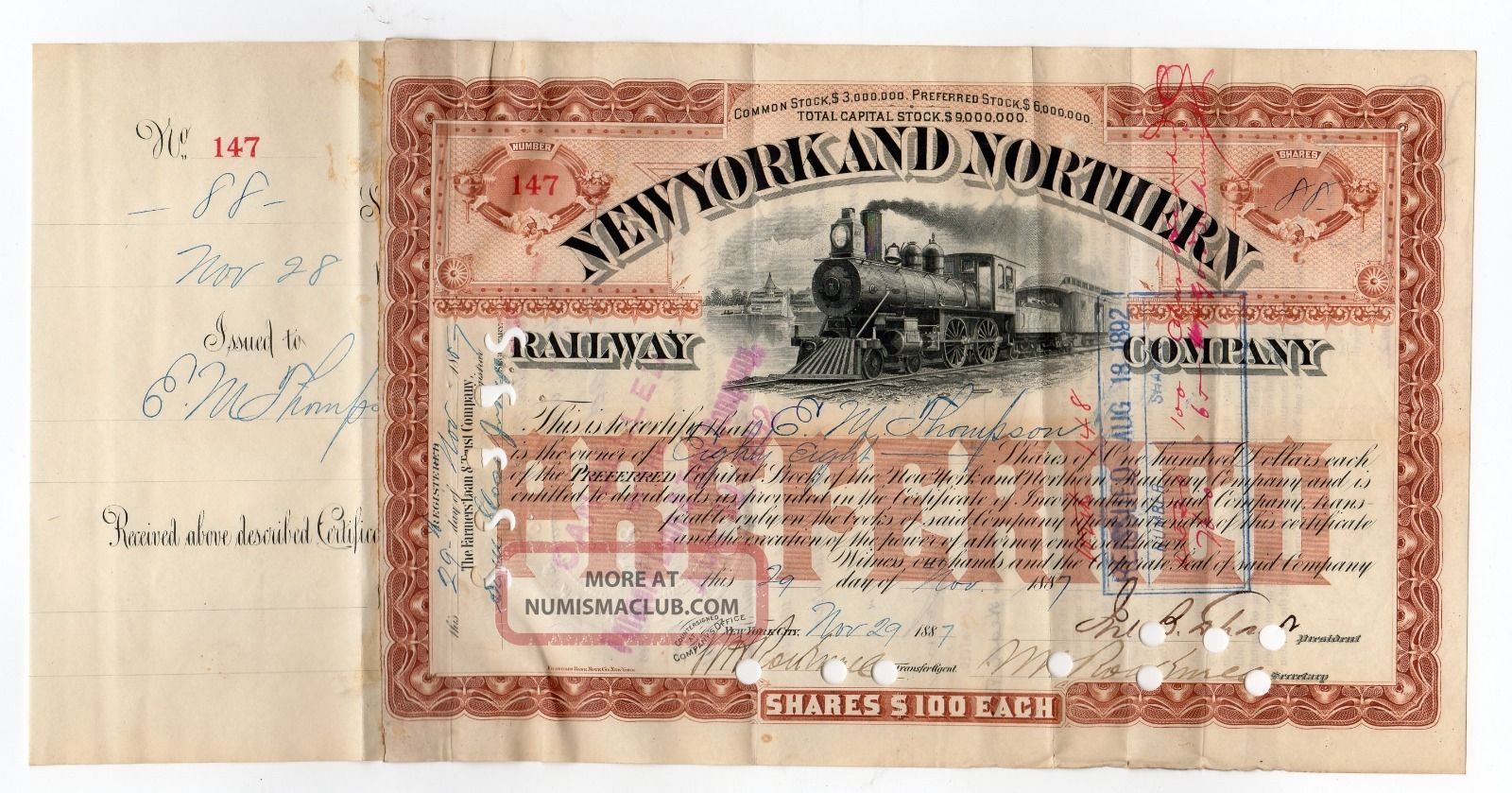 1887 York And Northern Railway Company Stock Certificate Transportation photo