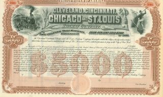 1890 Four Pr Cent Gold Bond - Cleveland,  Cincinnatti,  Chicago And St.  Louis Rr photo
