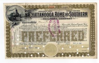 1897 Chattanooga,  Rome And Southern Railroad Company Stock Certificate photo